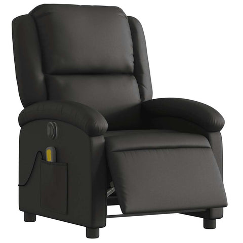 vidaXL Electric Massage Recliner Chair - Black Real Leather Wingback Armchair with Vibration Function for Living Room