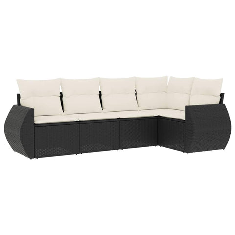 vidaXL Patio Sofa Set with Cushions 5 Piece, Outdoor Conversation Set, Sectional Sofa for Balcony Garden, Modern Style, Black Poly Rattan