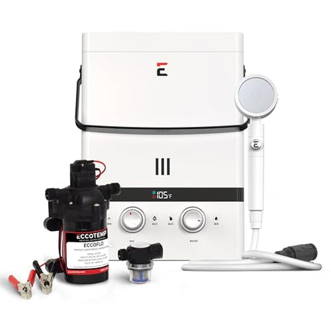 Eccotemp Luxé 1.85 GPM Portable Outdoor Tankless Water Heater w/EccoFlo Diaphragm 12V Pump and Strainer