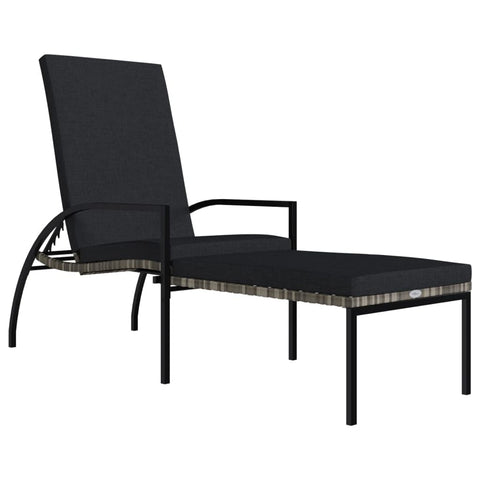 vidaXL PE Rattan Sun Lounger with Footrest, Outdoor Lounge Chair with Adjustable Backrest and Armrests, Gray, Ideal for Patio, Pool, Balcony, and Garden