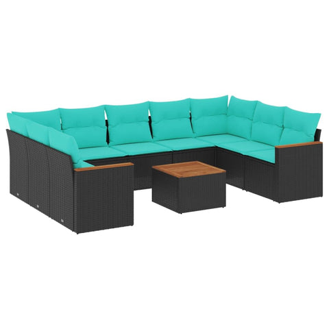vidaXL Patio Sofa Set with Cushions 10 Piece, Outdoor Conversation Set with Storage, Patio Furniture Set, Modern Style, Black Poly Rattan