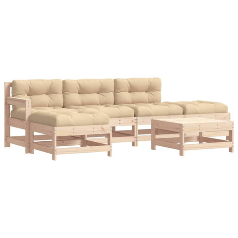 vidaXL 6-Piece Solid Pine Wood Patio Lounge Set - Outdoor Garden Furniture with Beige Cushions, Armrests, Modifiable Layout for Terrace