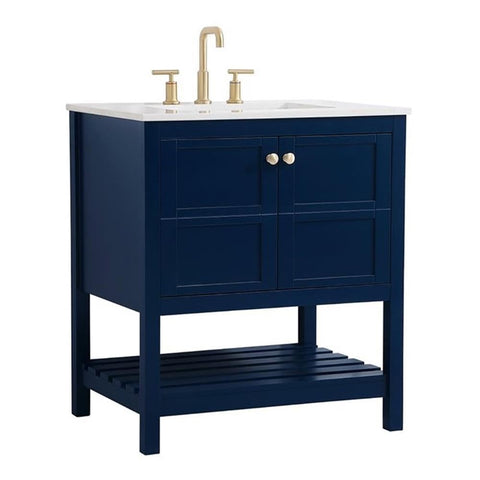 Elegant Decor Theo 30" Steel and Solid Wood Single Bathroom Vanity in Blue