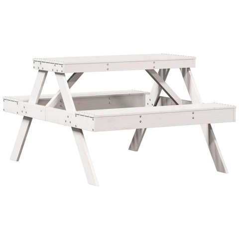 vidaXL Outdoor Garden Picnic Table - White Solid Pine Wood - Patio/Balcony Furniture - 41.3" x 52.8" x 29.5"