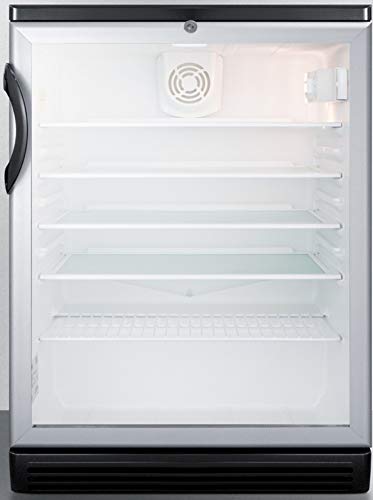 Summit 24" Undercounter Beverage Refrigerator with Reversible Glass Door | Commercial Display Fridge for Wine Beer Soda | 5.5 Cu Ft, (4) Shelves, 23.63"W x 23.5"D x 34"H, Stainless Steel, Black, NSF