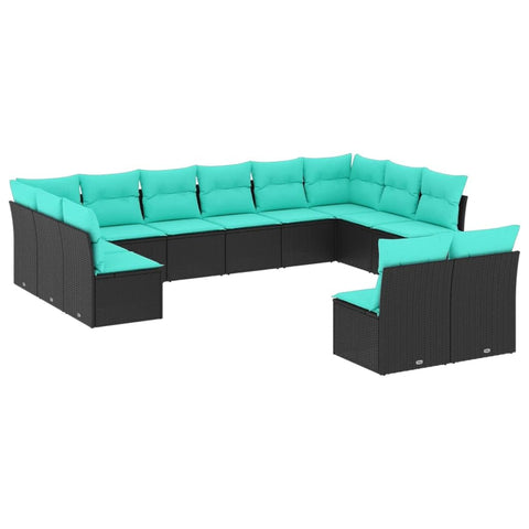vidaXL Patio Sofa Set with Cushions 12 Piece, Outdoor Conversation Set, Sectional Sofa for Balcony Garden, Modern Style, Black Poly Rattan