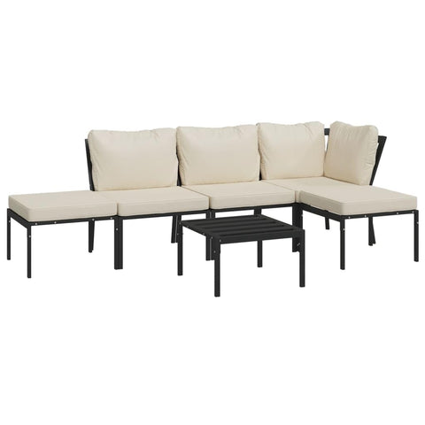 vidaXL 7-Piece Patio Lounge Set | Outdoor Garden Furniture | Black Powder-Coated Steel Frame | Comfortable Armrest and Backrest | Sand Cushions | Sturdy Coffee Table | Easy Assembly