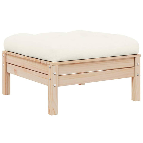 vidaXL Solid Pine Garden Footstool with Cream Cushion - Modular Design, Comfortable Relaxing Footrest, 25.0 in Square, Indoor/Outdoor Use, Patio Furniture, Footstools, Wooden Ottoman, Ottomans