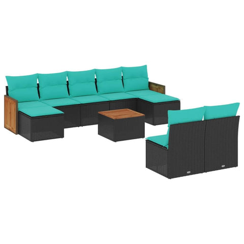 vidaXL 10 Piece Garden Sofa Set with Cushions Black Poly Rattan