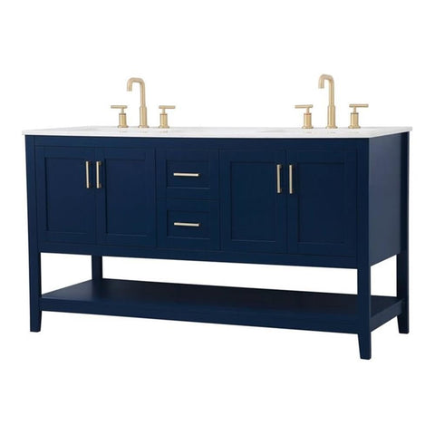 Elegant Decor Aubrey 60" Steel and Solid Wood Double Bathroom Vanity in Blue