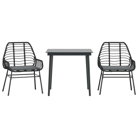 vidaXL 5 Piece Black Patio Dining Set - Poly Rattan Furniture for Garden or Patio - Includes Cushions, Tempered Glass Tabletop