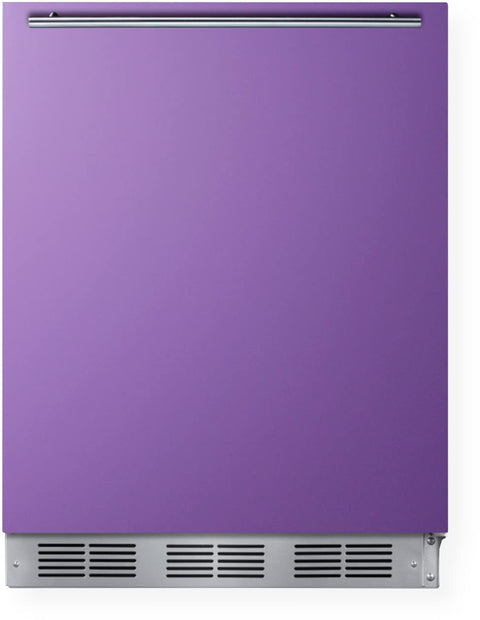ADA height 24 refrigerator-freezer for residential use with lavender purple door stainless steel handle and white cabinet