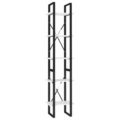 vidaXL Modern 5-Tier Book Cabinet - White, Engineered Wood & Metal Frame - Easy Maintenance, Adjustable Display Case, 15.7"x11.8"x68.9"