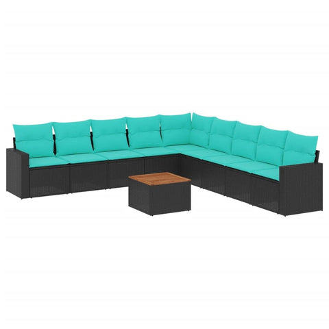 vidaXL Patio Sofa Set with Cushions 10 Piece, Outdoor Conversation Set, Patio Furniture Set for Balcony Garden, Modern Style, Black Poly Rattan