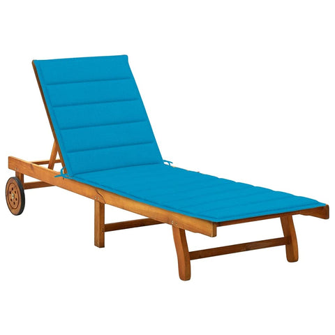 vidaXL Garden Sun Lounger with Cushion Solid Acacia Wood Adjustable Outdoor Furniture for Poolside and Blue Sunlounger Wooden Seating Cushioned Bed Lounge Relaxation Patio