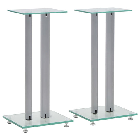 vidaXL Speaker Stands 2 Pcs, Speaker Holder for Bookshelf Speakers and Surround Sound, Floor Speaker Stand, Tempered Glass 2 Pillars Design Silver
