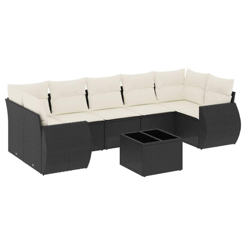 vidaXL Patio Sofa Set with Cushions 8 Piece, Sectional Sofa with Glass Table, Outdoor Conversation Set, Modern Style, Black Poly Rattan