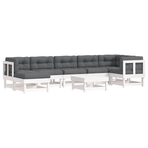 vidaXL 8 Piece Patio Lounge Set - Comfortable White Outdoor Garden Furniture with Thick Cushions, Solid Pinewood - Perfect for Patio, Deck, Garden or Lounge Area