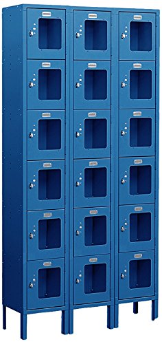 12 Inch Wide Six Tier Box Style See-Through Metal Locker - 3 Wide - 6 Feet High - 15 Inches Deep - Blue - Assembled