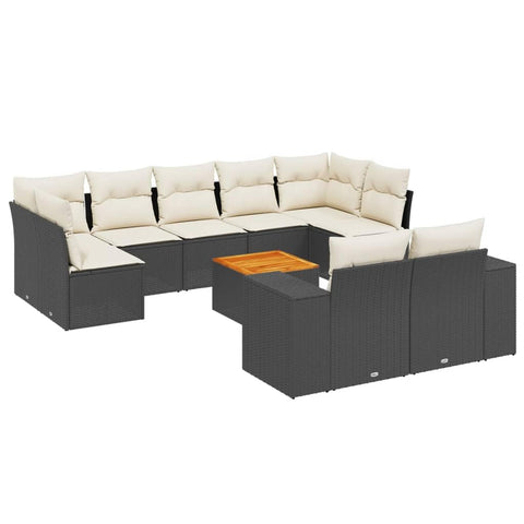 vidaXL Patio Sofa Set with Cushions 10 Piece, Outdoor Conversation Set, Sectional Sofa for Balcony Garden, Modern Style, Black Poly Rattan