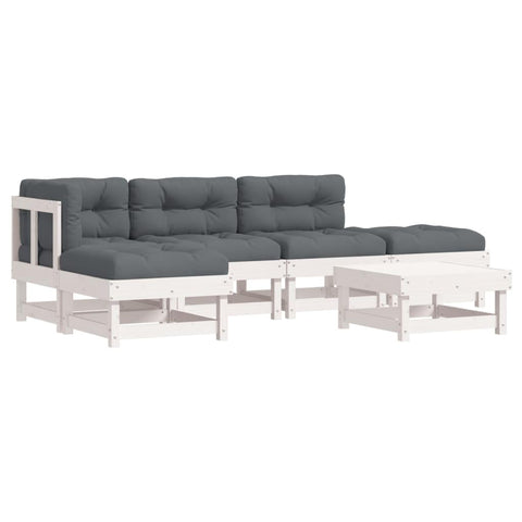 vidaXL Patio Lounge Set with Cushions - 6 Piece Outdoor Furniture, White Solid Pine Wood with Slatted Design, Comfortable Modular Seating for Garden, Terrace, Patio