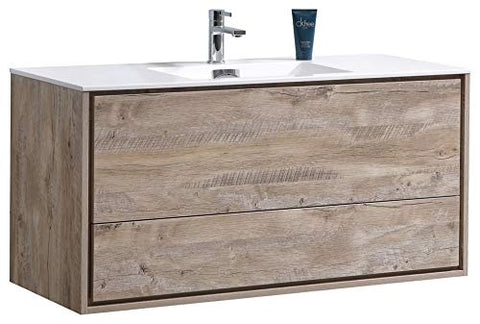 Kube DL48S-NW DeLusso 48" Single Sink Nature Wood Wall Mount Modern Bathroom Vanity