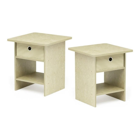 Furinno Dario End Table / Side Table / Night Stand / Bedside Table with Bin Drawer, 2-Pack, Cream Faux Marble/Ivory