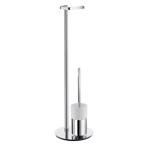 Smedbo FK312P Roll Holder (Freestanding)/Toilet Brush Glass Container, Polished Chrome/White Porcelain