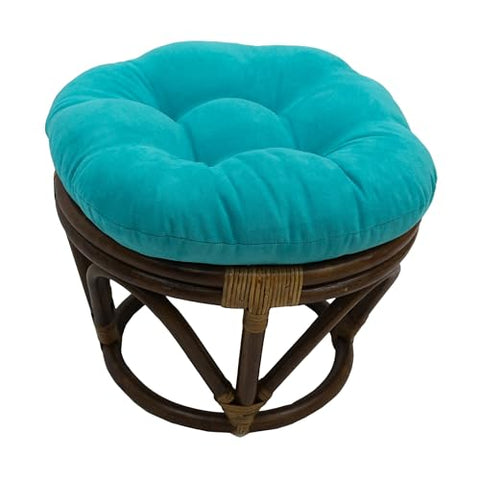 Blazing Needles Solid Microsuede Tufted Round Footstool Cushion, 18", Aqua Blue