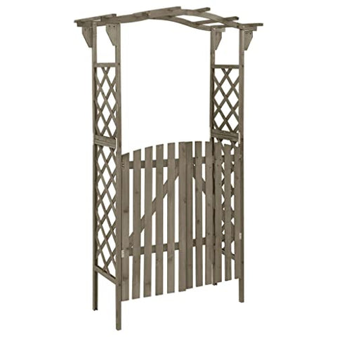 vidaXL Gray Pergola with Gate, Sturdy Solid Firwood and Pine Wood Garden Arch, Weather-Resistant Outdoor Decorative Structure, Rustic Farmhouse Style, Easy Assembly, Measurements: 45.7"x15.7"x80.3".