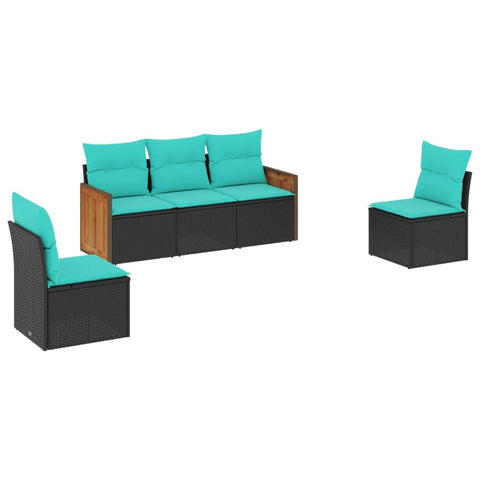 vidaXL Patio Sofa Set with Cushions 5 Piece, Outdoor Conversation Set with Storage, Patio Furniture Set, Modern Style, Black Poly Rattan
