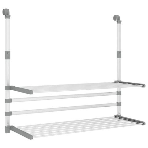 vidaXL Lightweight Aluminum Balcony Drying Rack - Adjustable and Foldable Design with Over-the-Door Hook for Laundry, Balcony, Bathroom, Silver