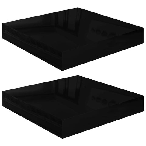 vidaXL Floating Wall Shelves 2 pcs - High Gloss Black, Modern Look, 9.1"x9.3"x1.5" MDF, Perfect for Book Display and Home Decor