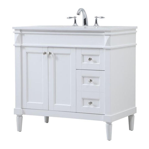 Elegant Decor Indoor Modern Under Sink Bathroom Fixtures Storage Organizer Cabinet 36 inch Single Bathroom Vanity - White