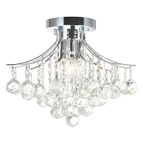 Princess 4 Light 16-Inch Crystal Flush Mount Ceiling Light – Elegant Close-to-Ceiling Fixture for Bedroom, Entryway, Hallway, or Small Spaces