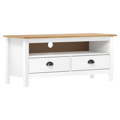 vidaXL Solid Pine Wood TV Stand Hill White and Honey Brown 43.3"x15.7"x18.5" Retro Style with Ample Storage Space