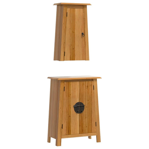 vidaXL Bathroom Furniture Set 2 Piece, Restroom Storage Cabinet, Washroom Cupboard Vanity Unit, Bath Cabinet, Retro Style, Solid Wood Pine