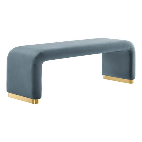 Modway EEI-6734-BRA-CAB Koda Performance Velvet Waterfall Long Bench, Brass Cadet Blue