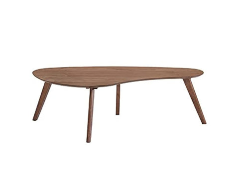 Madrona Burke Audrey Walnut Brown 48" Coffee Table with Curved, Tear Drop Shaped Top and Round, Slanted Legs