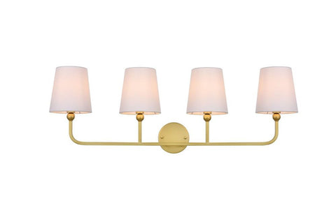 Living District Colson 4-Light Metal & Fabric Bath Sconce in Brass/White
