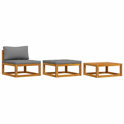 vidaXL Patio Lounge Set - 3 Piece Sectional Sofa with Cushions - Dark Gray - Solid Acacia Wood - Ideal for Garden, Terrace, Patio & Balcony