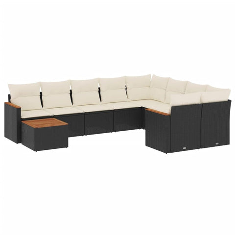vidaXL Patio Sofa Set with Cushions 10 Piece, Outdoor Conversation Set with Storage, Patio Furniture Set, Modern Style, Black Poly Rattan