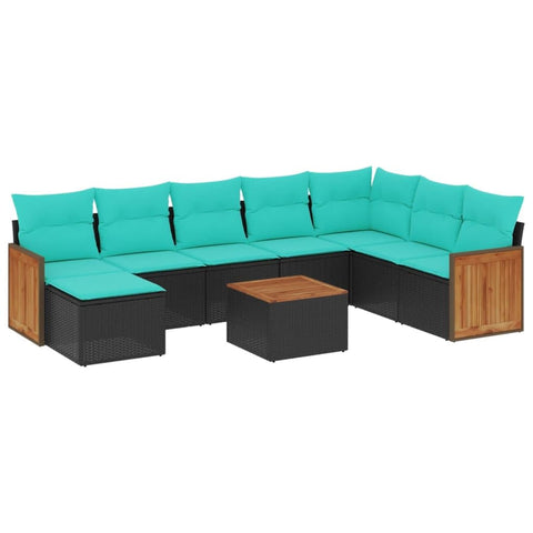 vidaXL 9 Piece Garden Sofa Set with Cushions Black Poly Rattan