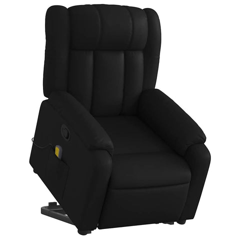 vidaXL Stand-Up Black Faux Leather Massage Recliner Chair with Power Lift and Manual Recline for Living Room and Lounge Comfort