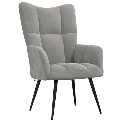 vidaXL Chic and Elegant Relaxing Chair - Soft Velvet Upholstery in Light Gray - Steel Framed Armchair for Living Room, Bedroom, Lounge Area