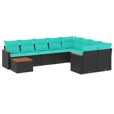 vidaXL 10 Piece Garden Sofa Set with Cushions Black Poly Rattan