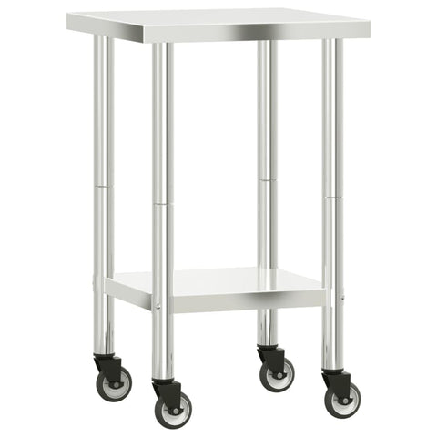 vidaXL Stainless Steel Kitchen Work Table with Wheels - Mobile Prep Station for Commercial and Home Use - 21.7"x21.7"x33.5" with Storage Shelf