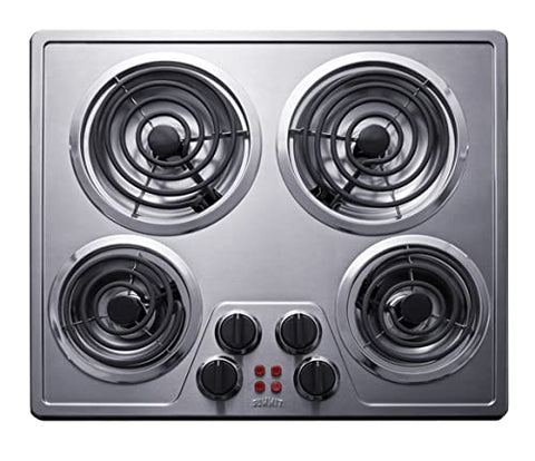 Summit 24" Electric Cooktop, 4 Burners, 208-240V Coil Cooktop, ADA Compliant, Stainless Steel- CR4SS24