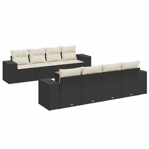vidaXL Patio Sofa Set with Cushions 9 Piece, Outdoor Conversation Set with Storage, Patio Furniture Set, Modern Style, Black Poly Rattan
