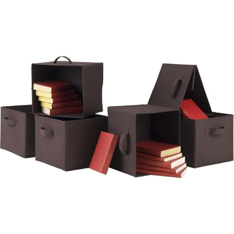 Oakestry Capri Set of 4 Foldable Chocolate Fabric Baskets Practical Baskets for Home Organization Durable Fabric Sturdy Frame Ideal for Storing Household Essentials Foldable Design or Portability